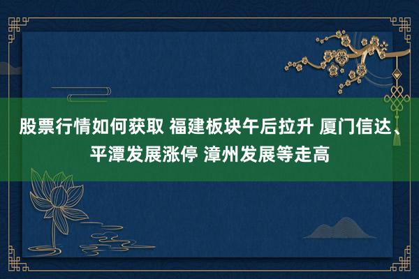 股票行情如何获取 福建板块午后拉升 厦门信达、平潭发展涨停 漳州发展等走高