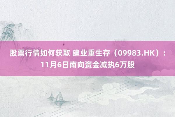 股票行情如何获取 建业重生存（09983.HK）：11月6日南向资金减执6万股