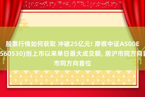 股票行情如何获取 冲破25亿元! 摩根中证A500ETF(560530)创上市以来单日最大成交额, 居沪市同方向首位