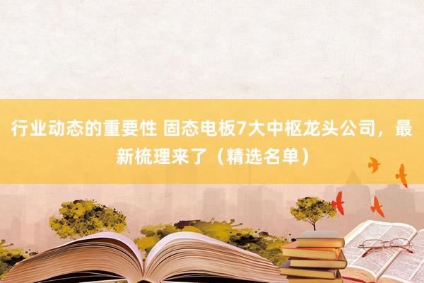 行业动态的重要性 固态电板7大中枢龙头公司，最新梳理来了（精选名单）