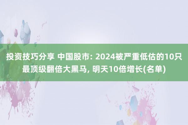 投资技巧分享 中国股市: 2024被严重低估的10只最顶级翻倍大黑马, 明天10倍增长(名单)