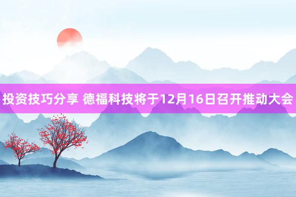 投资技巧分享 德福科技将于12月16日召开推动大会