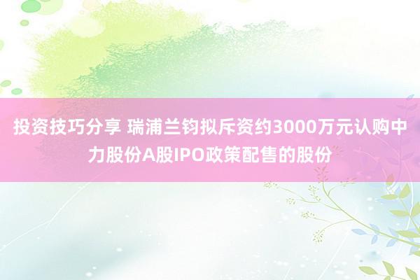 投资技巧分享 瑞浦兰钧拟斥资约3000万元认购中力股份A股IPO政策配售的股份