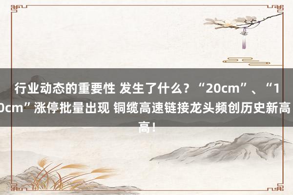 行业动态的重要性 发生了什么？“20cm”、“10cm”涨停批量出现 铜缆高速链接龙头频创历史新高！