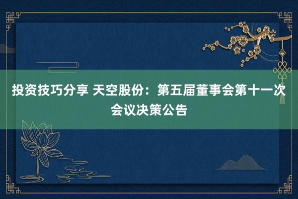 投资技巧分享 天空股份：第五届董事会第十一次会议决策公告