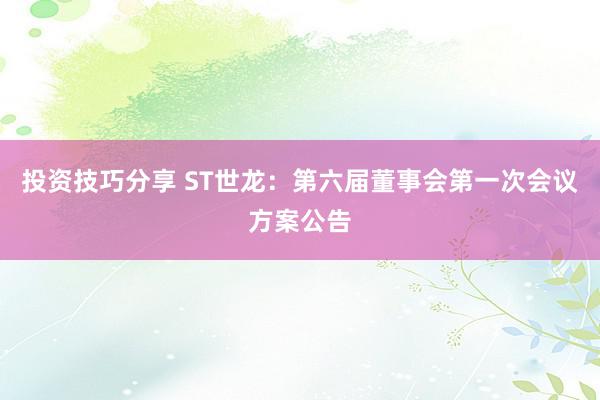 投资技巧分享 ST世龙：第六届董事会第一次会议方案公告