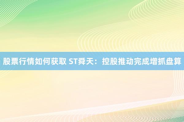 股票行情如何获取 ST舜天：控股推动完成增抓盘算