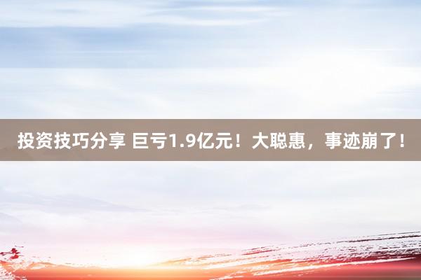 投资技巧分享 巨亏1.9亿元！大聪惠，事迹崩了！