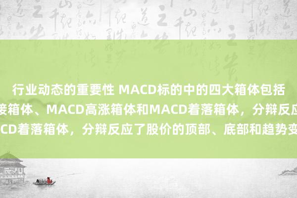 行业动态的重要性 MACD标的中的四大箱体包括顶部穷乏箱体、底部相接箱体、MACD高涨箱体和MACD着落箱体，分辩反应了股价的顶部、底部和趋势变化。