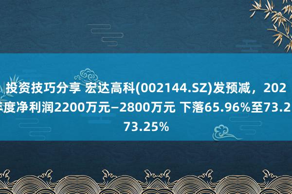 投资技巧分享 宏达高科(002144.SZ)发预减，2024年度净利润2200万元—2800万元 下落65.96%至73.25%