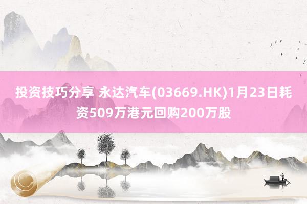 投资技巧分享 永达汽车(03669.HK)1月23日耗资509万港元回购200万股