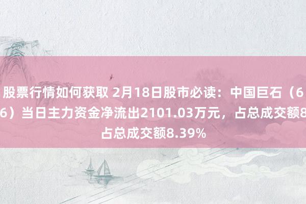 股票行情如何获取 2月18日股市必读：中国巨石（600176）当日主力资金净流出2101.03万元，占总成交额8.39%