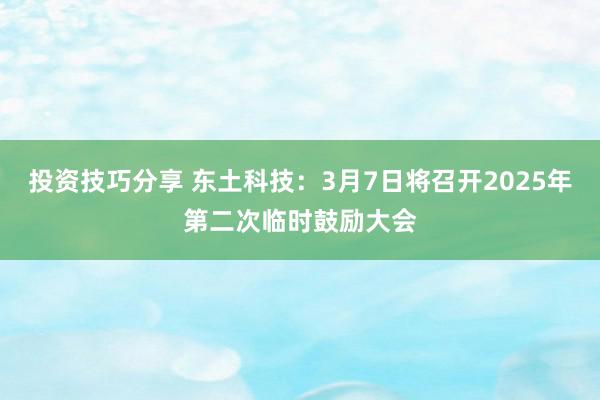 投资技巧分享 东土科技：3月7日将召开2025年第二次临时鼓励大会