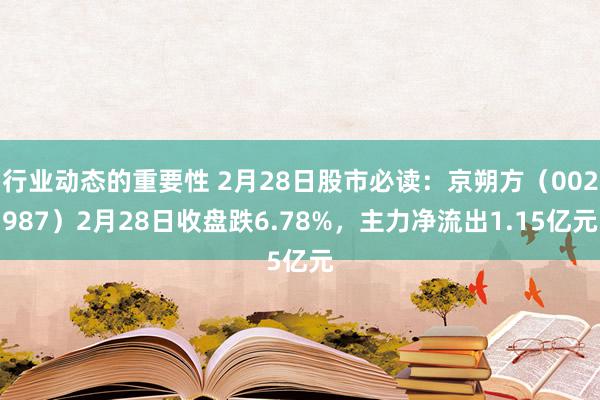 行业动态的重要性 2月28日股市必读：京朔方（002987）2月28日收盘跌6.78%，主力净流出1.15亿元