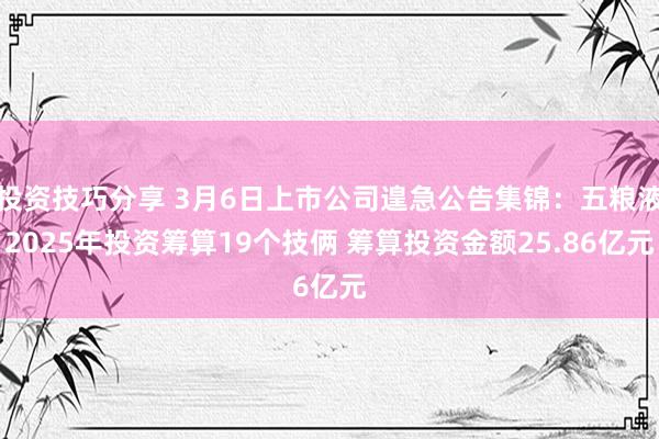 投资技巧分享 3月6日上市公司遑急公告集锦：五粮液2025年投资筹算19个技俩 筹算投资金额25.86亿元