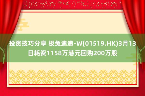 投资技巧分享 极兔速递-W(01519.HK)3月13日耗资1158万港元回购200万股