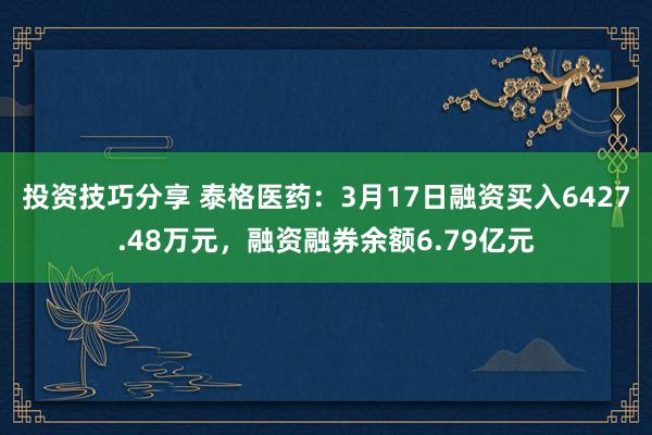 投资技巧分享 泰格医药：3月17日融资买入6427.48万元，融资融券余额6.79亿元